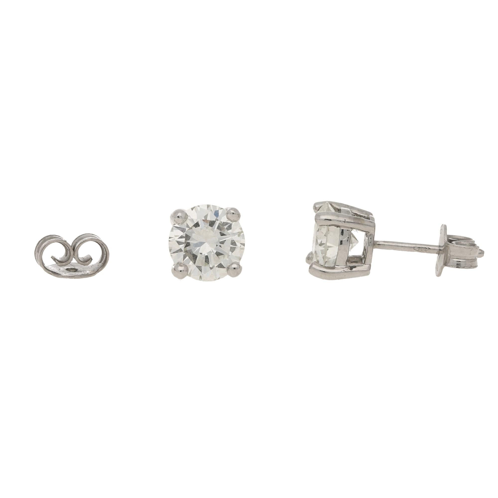 Women's or Men's Diamond Stud Earrings Set in 18k White Gold 2.46 Carat
