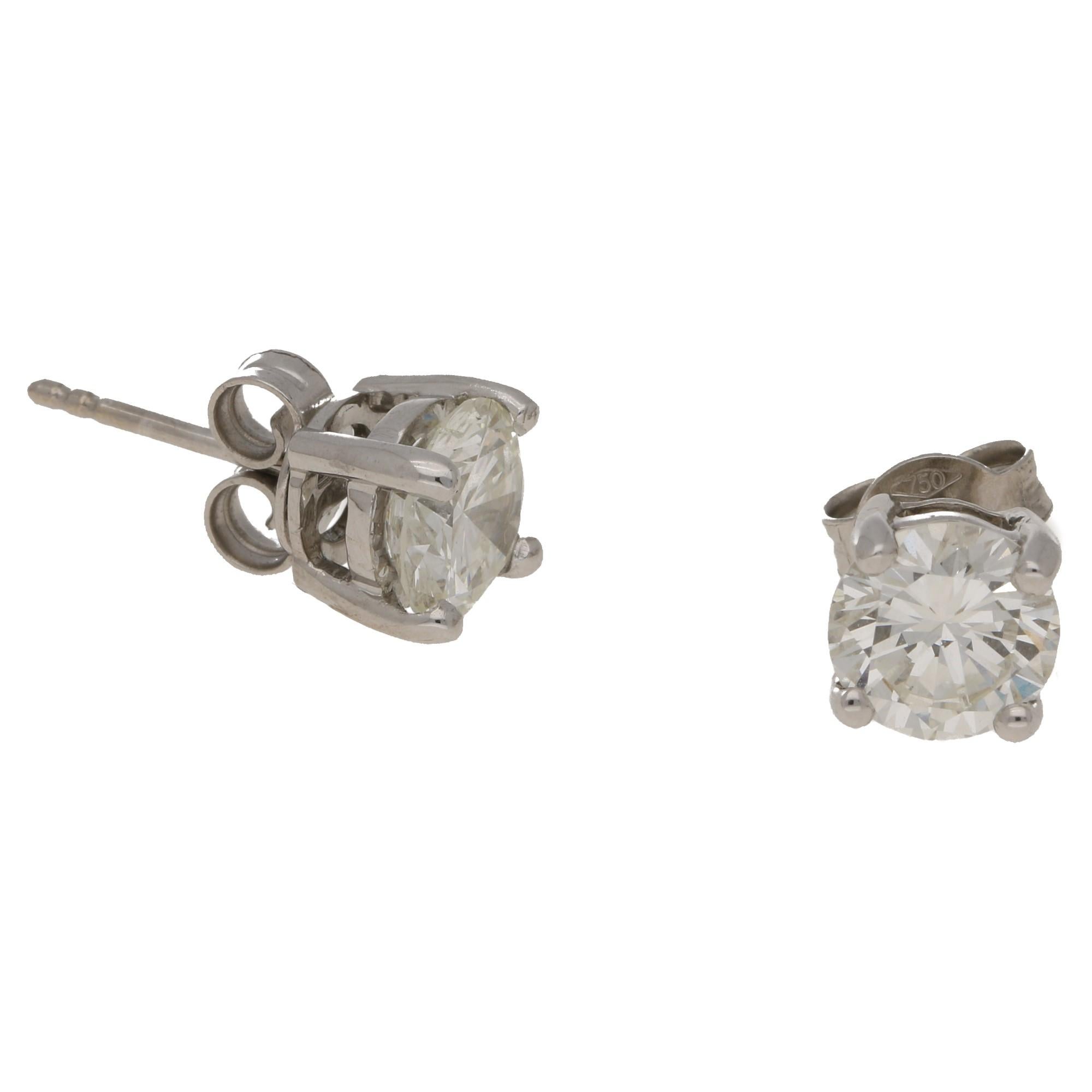 Diamond Stud Earrings Set in 18k White Gold 2.46 Carat 2