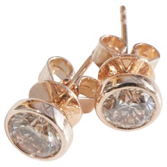 Solitaire Diamond Stud Earrings total 1 ct brown / SI with great Brilliance