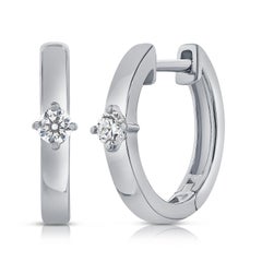 Solitaire Diamond Stud Huggie Hoop Earrings 0.12 Carats 14 Karat Yellow Gold