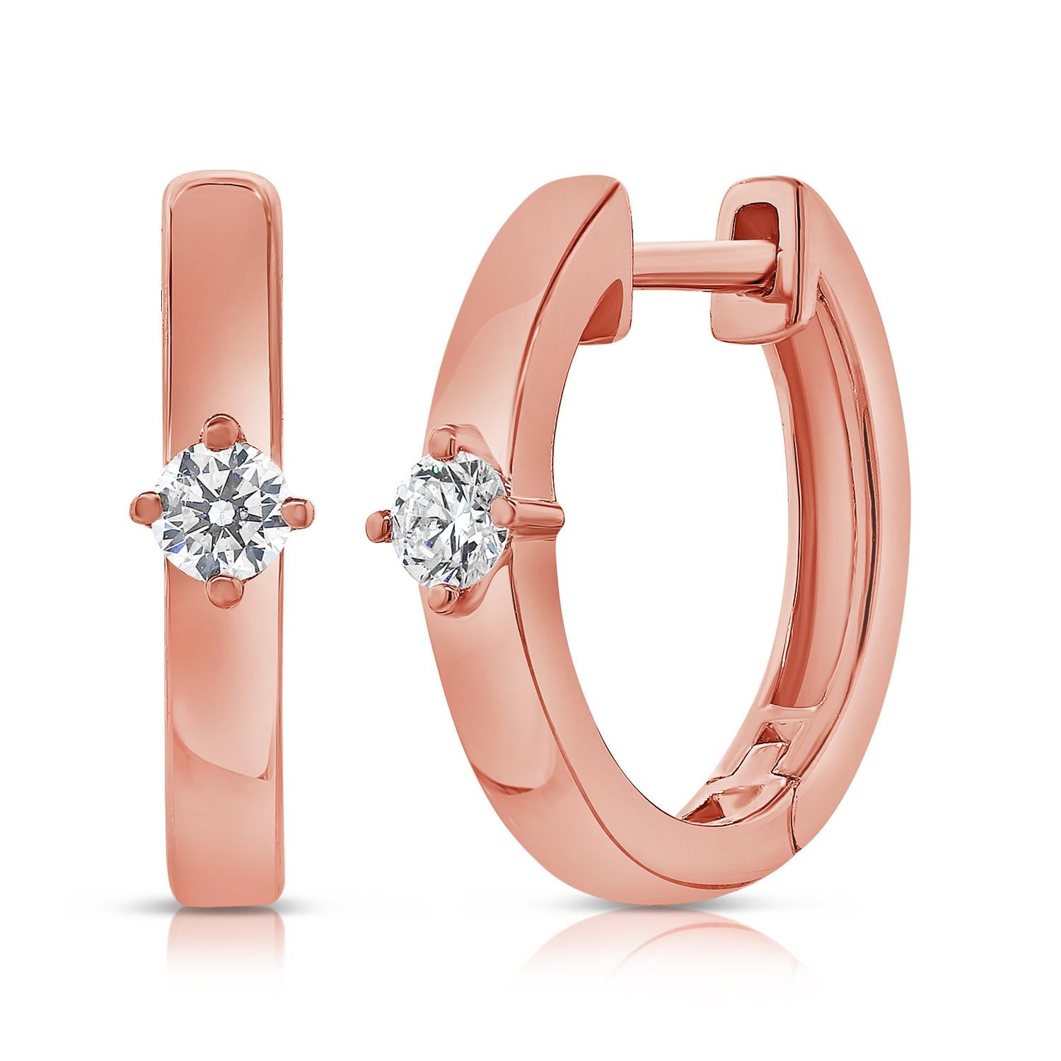 Pendientes de aro Huggie con diamante solitario 0,12 quilates Oro amarillo de 14 quilates Contemporáneo en venta