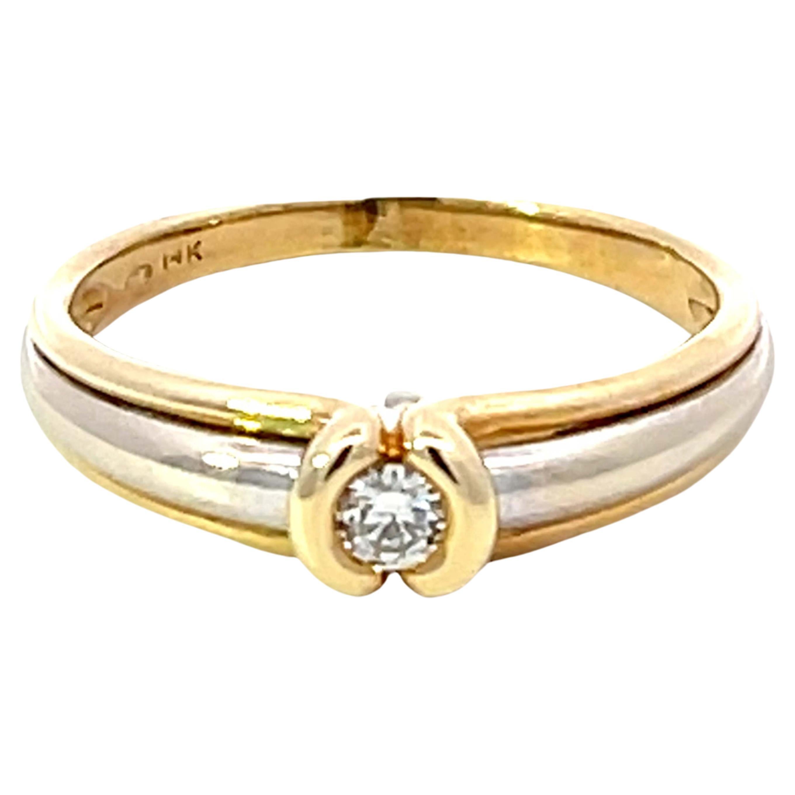 Solitaire Diamond Two Toned Ring in 14K Gold For Sale