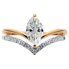 Solitaire Dual Tone Marquise Natural Diamond Stackable Band Ring 18K Gold