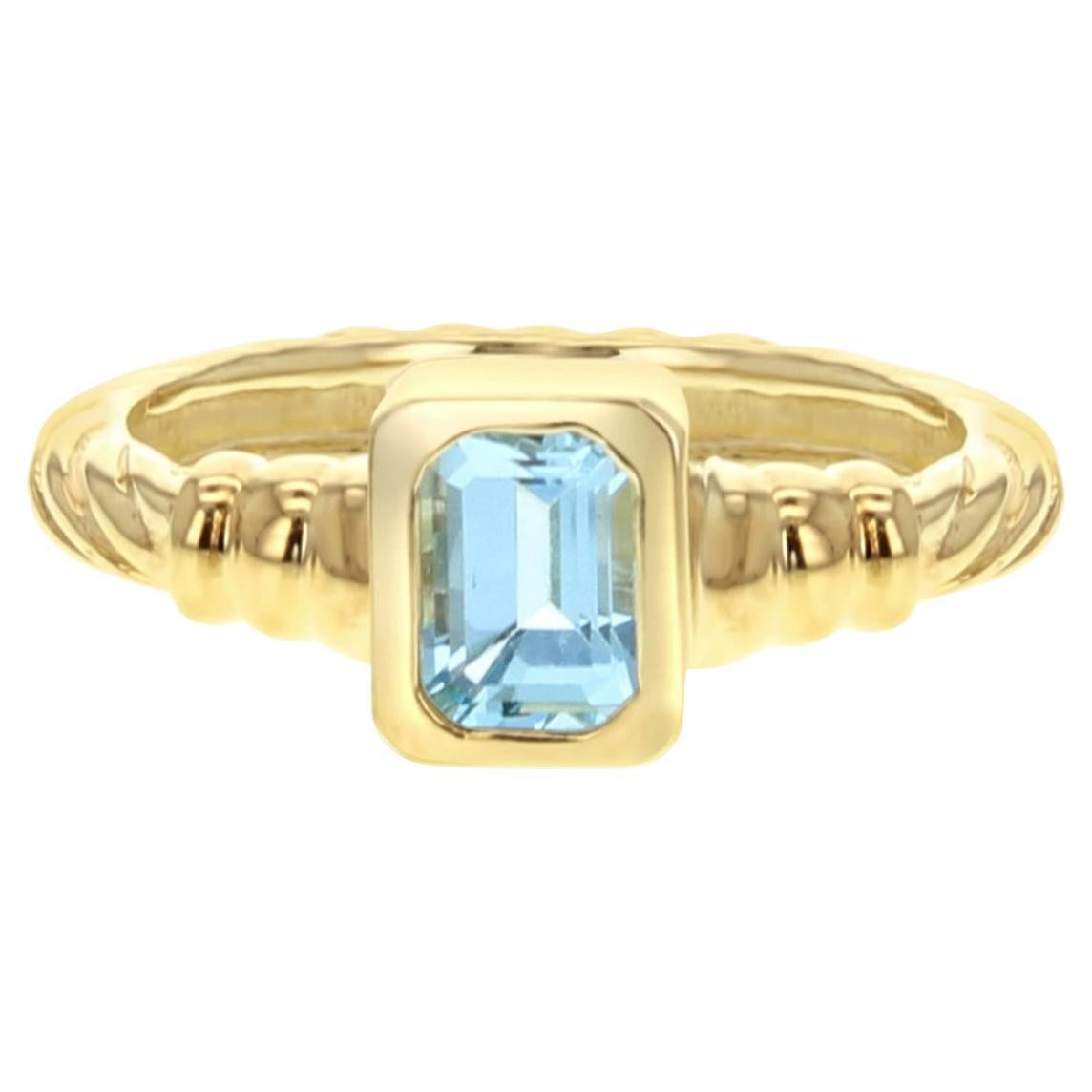 Solitaire Emerald Cut Blue Topaz Ring with Rope Band For Sale