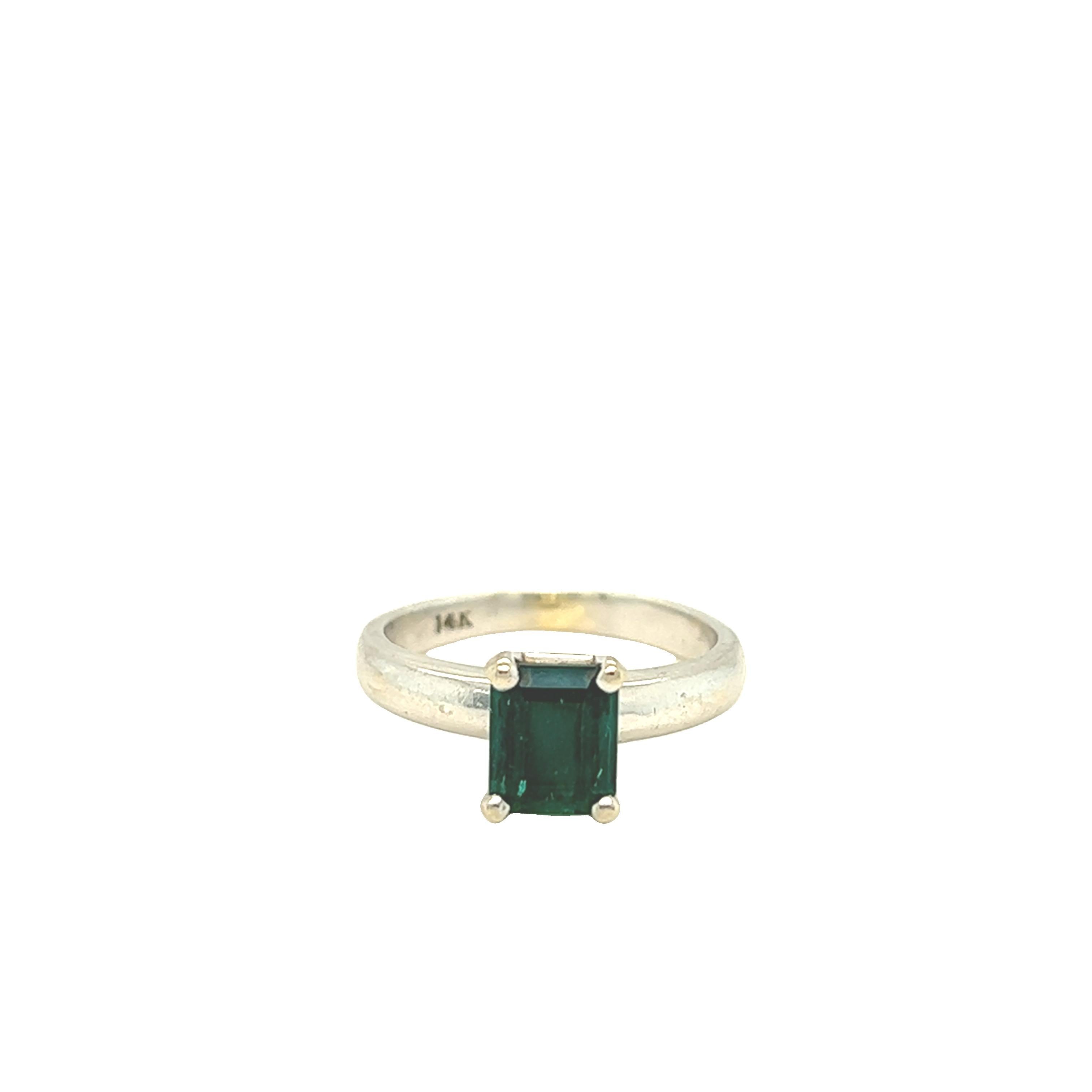 Solitaire Emerald Cut Emerald Ring 14k White Gold For Sale 1