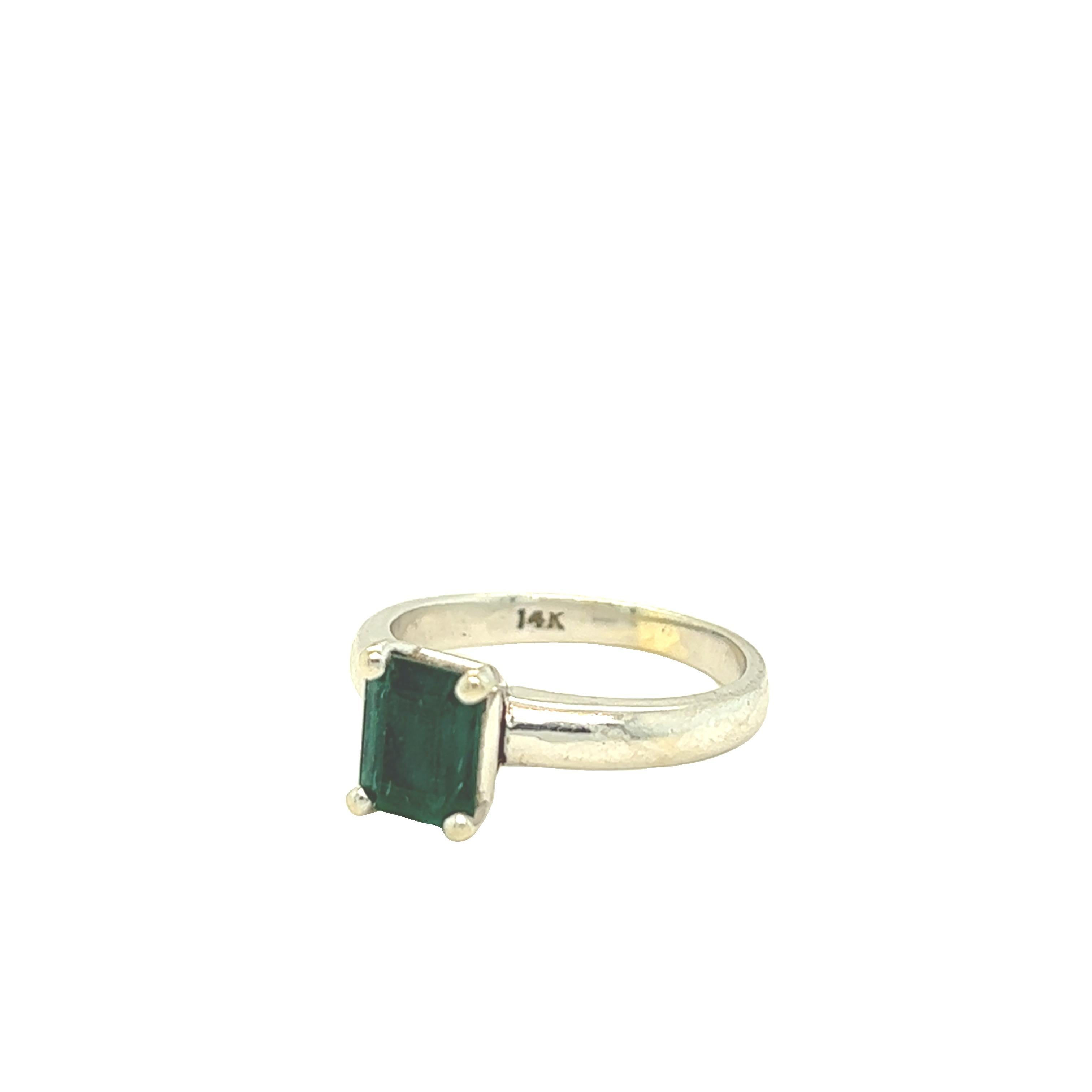 Solitaire Emerald Cut Emerald Ring 14k White Gold For Sale 2