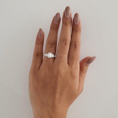 3.07 Carat Solitaire Emerald Natural Diamond Halo 3 Stone Ring, 14k White Gold