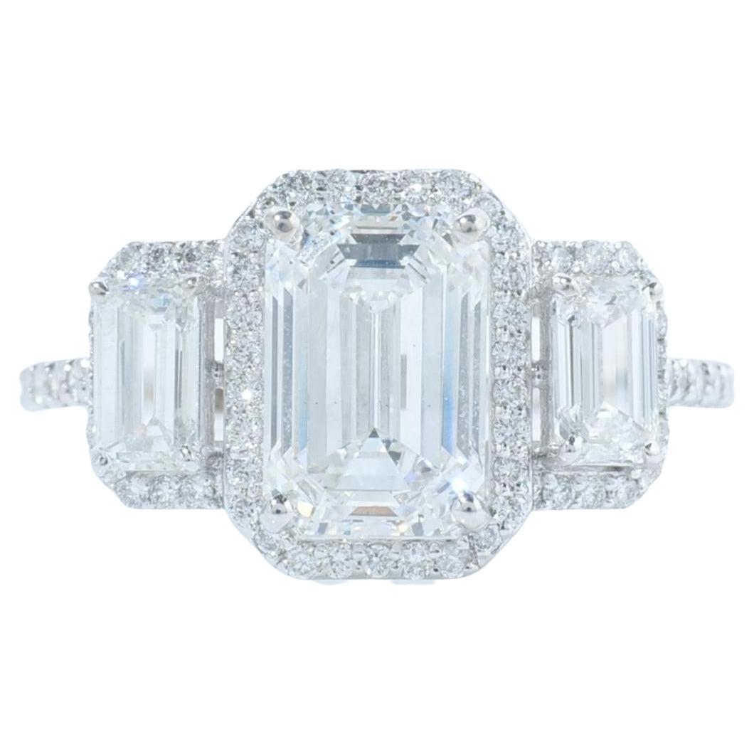 Solitaire Emerald Natural Diamond Halo Ring in 14K Solid Gold (Certified)