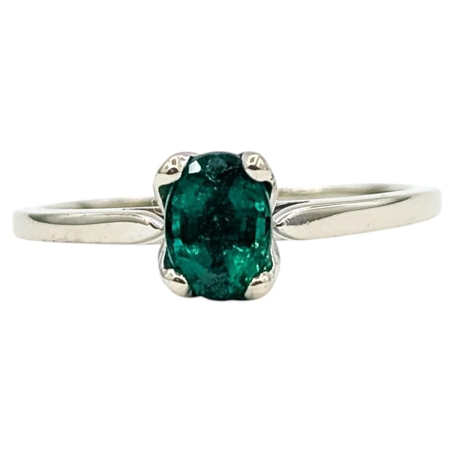 Solitaire Emerald Ring in 14k White Gold