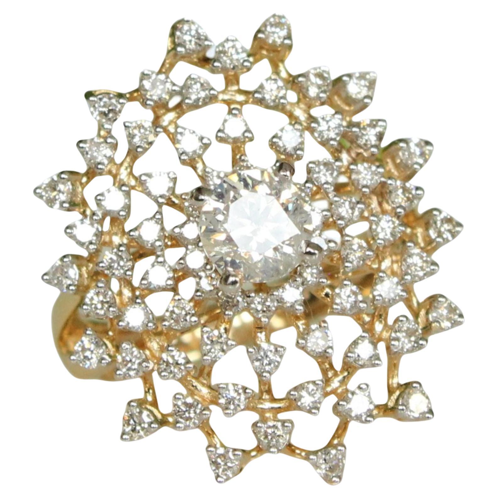 Solitaire Engagement Cocktail Natural Diamond Ring in 14k Solid Gold (Certified) For Sale