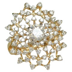 Solitaire Engagement Cocktail Natural Diamond Ring in 14k Solid Gold (Certified)