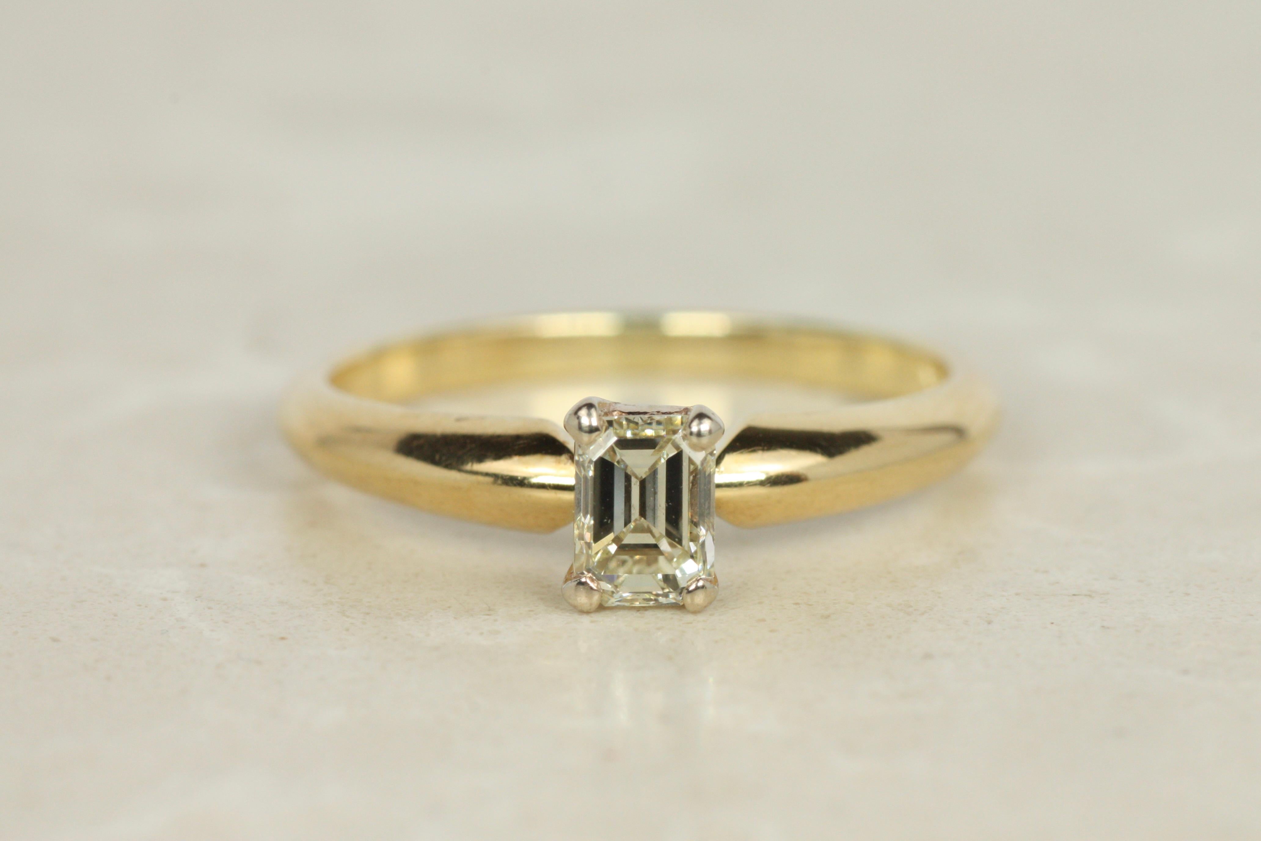 Solitaire Engagement Ring – 0.35ct Emerald Cut Diamond in 18K Yellow Gold