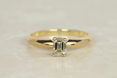 Solitaire Engagement Ring – 0.35ct Emerald Cut Diamond in 18K Yellow Gold