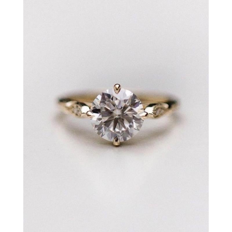 Solitaire Engagement Ring 2 CT Round Moissanite Wedding Ring Anniversary Gift.