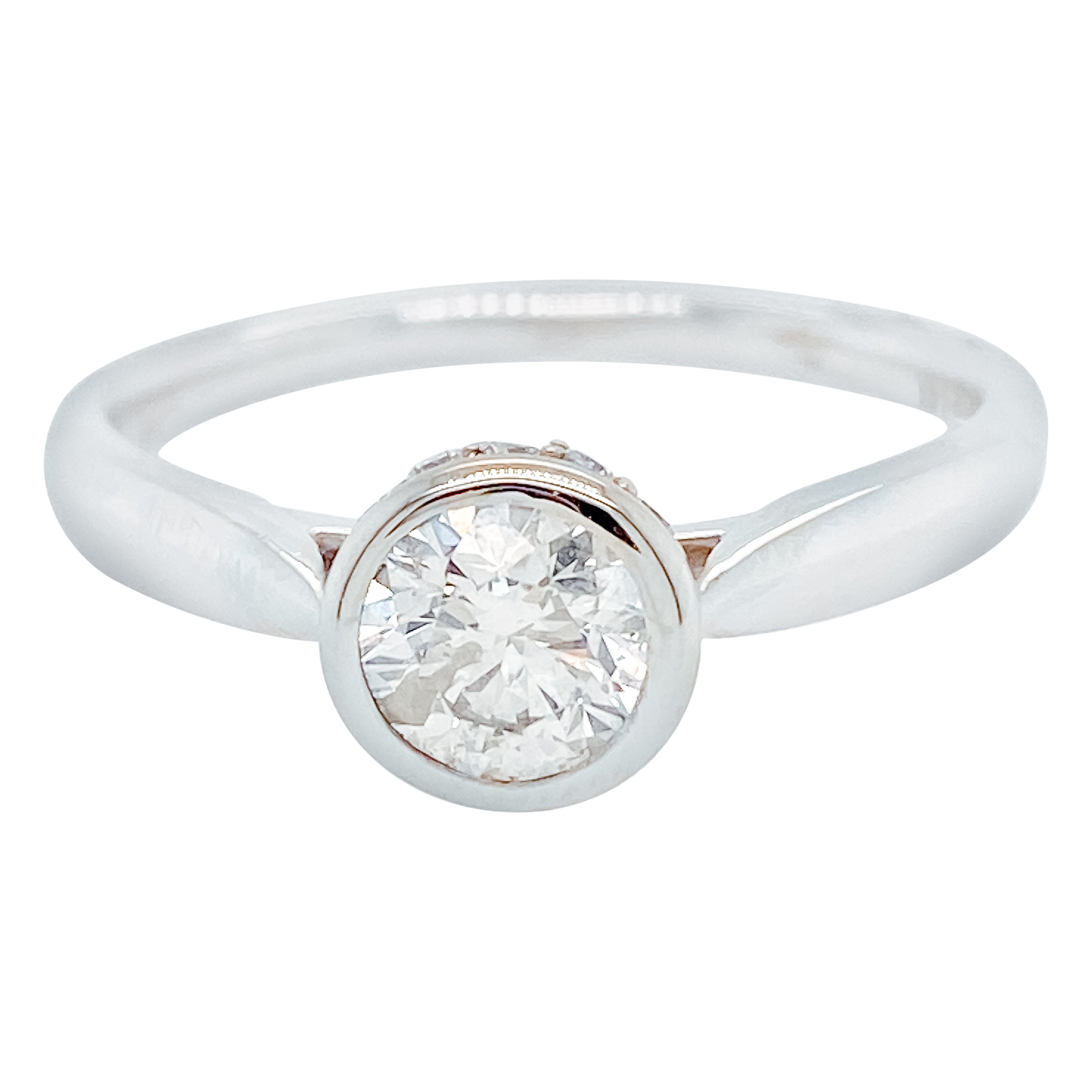 Solitär Verlobungsring mit Lünette & Cinched Diamanten in 14K Weißgold Größenverstellbar