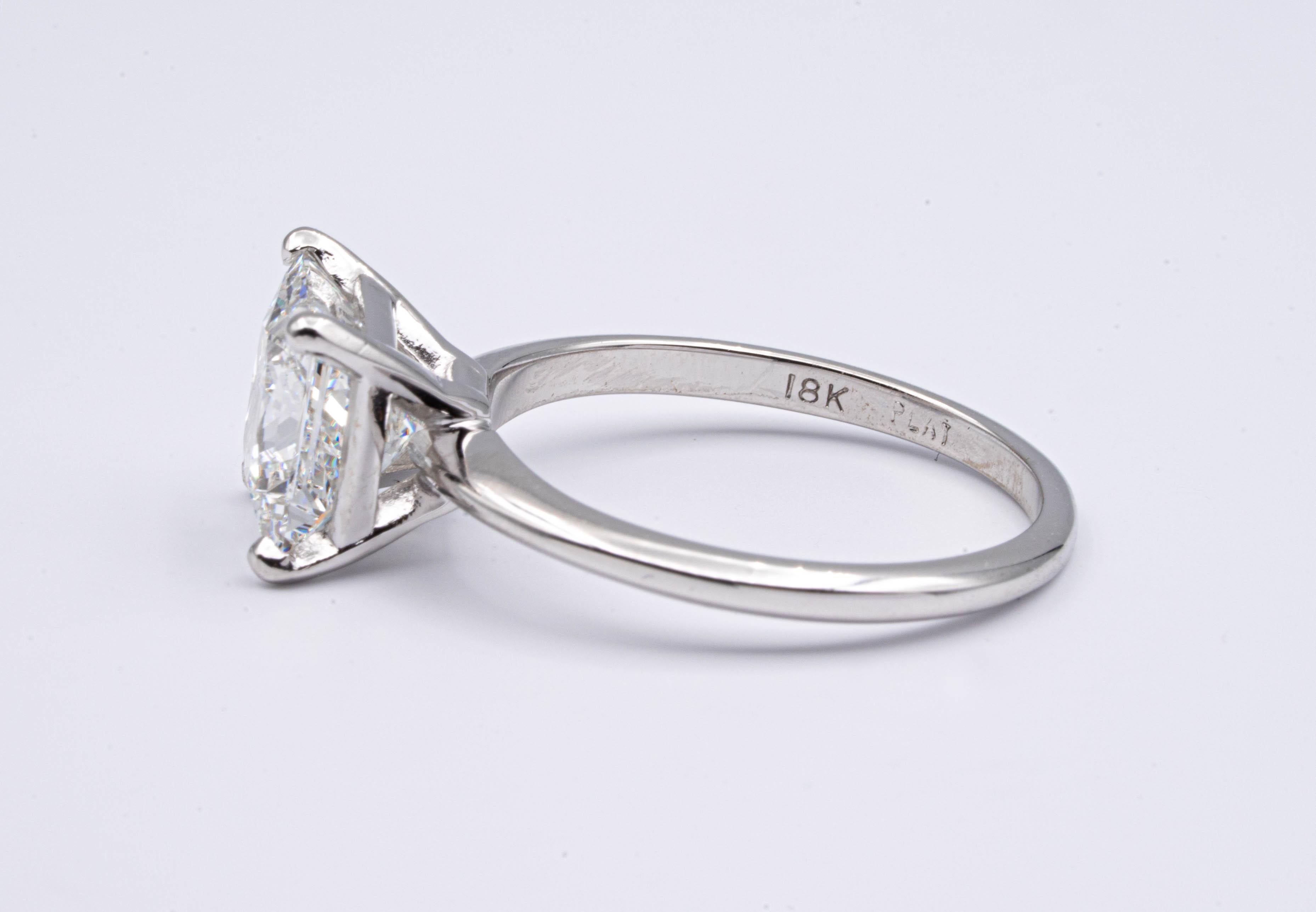 Women's or Men's 2.82 Ct. Princess Cut Diamond Engagement GIA H VS1 Platinum Solitaire Ex Cut