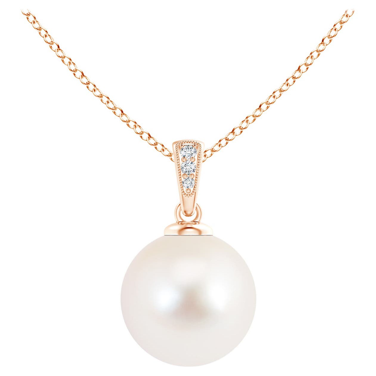 Ciondolo solitario con perla d'acqua dolce e diamanti in oro rosa 14K