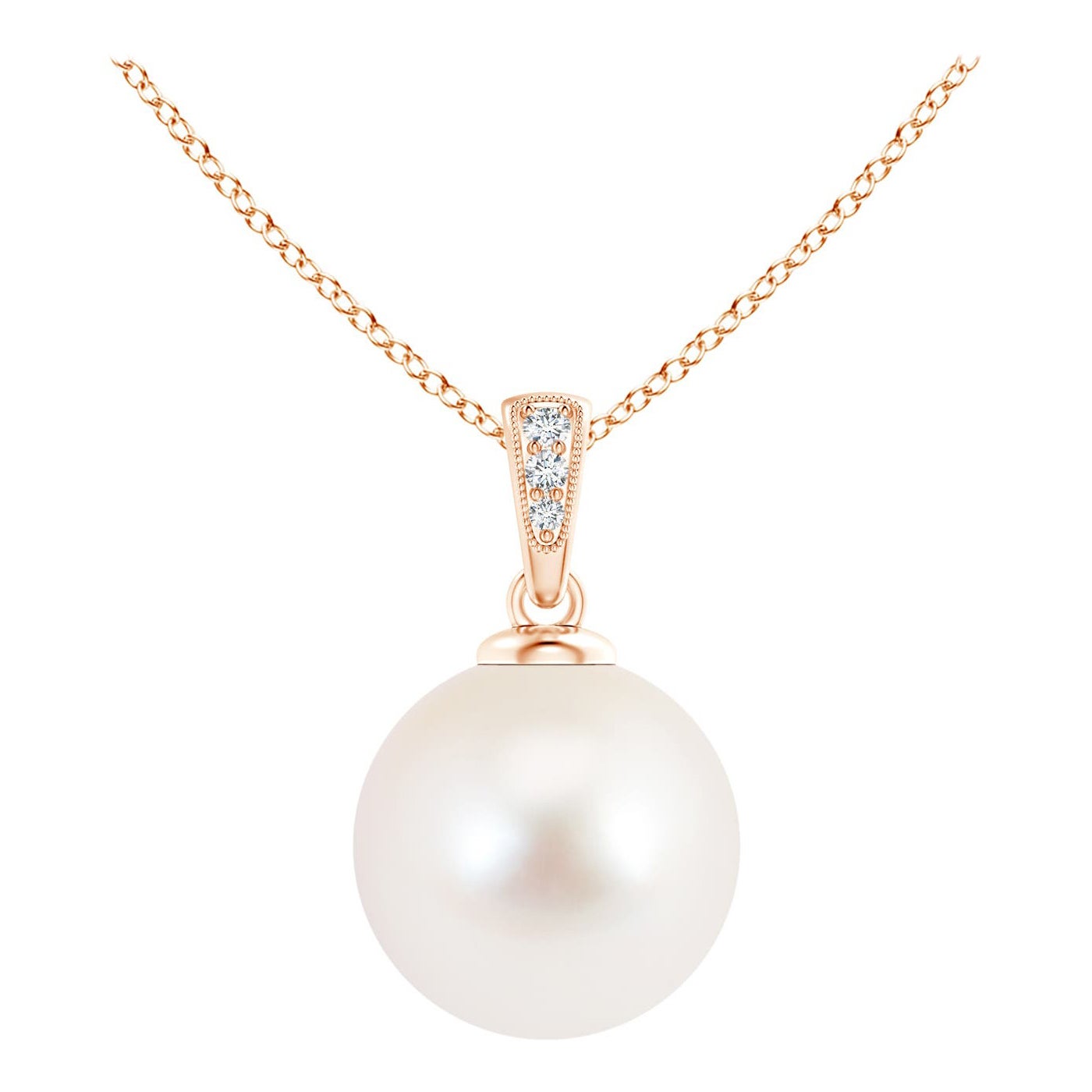 Ciondolo solitario con perla d'acqua dolce e diamanti in oro rosa 14K in vendita