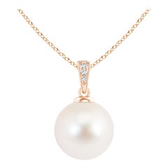 Ciondolo solitario con perla d'acqua dolce e diamanti in oro rosa 14K