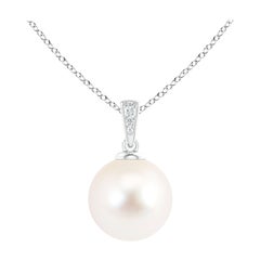 Solitaire Freshwater Cultured Pearl Pendant with Diamonds in 14K White Gold