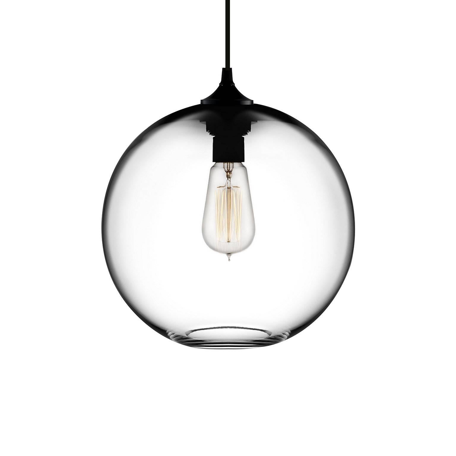 Contemporary Solitaire Gray Handblown Modern Glass Pendant Light, Made in the USA For Sale