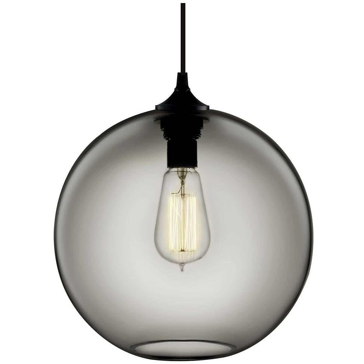 Solitaire Gray Handblown Modern Glass Pendant Light, Made in the USA For Sale