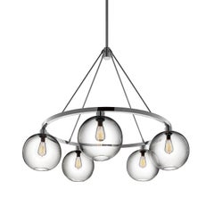 Solitaire Gray Handblown Modern Glass Polished Nickel Chandelier Light, Made in