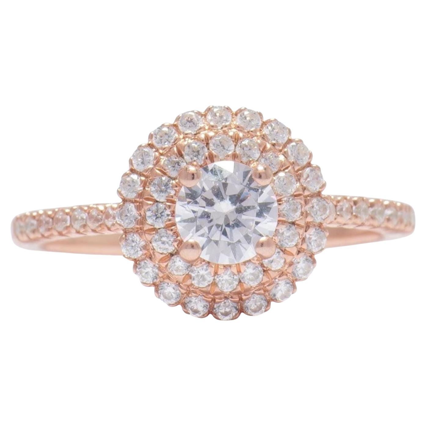 Solitaire Halo Pave Natural Diamond Proposal Ring in 14K Solid Gold (Certified)