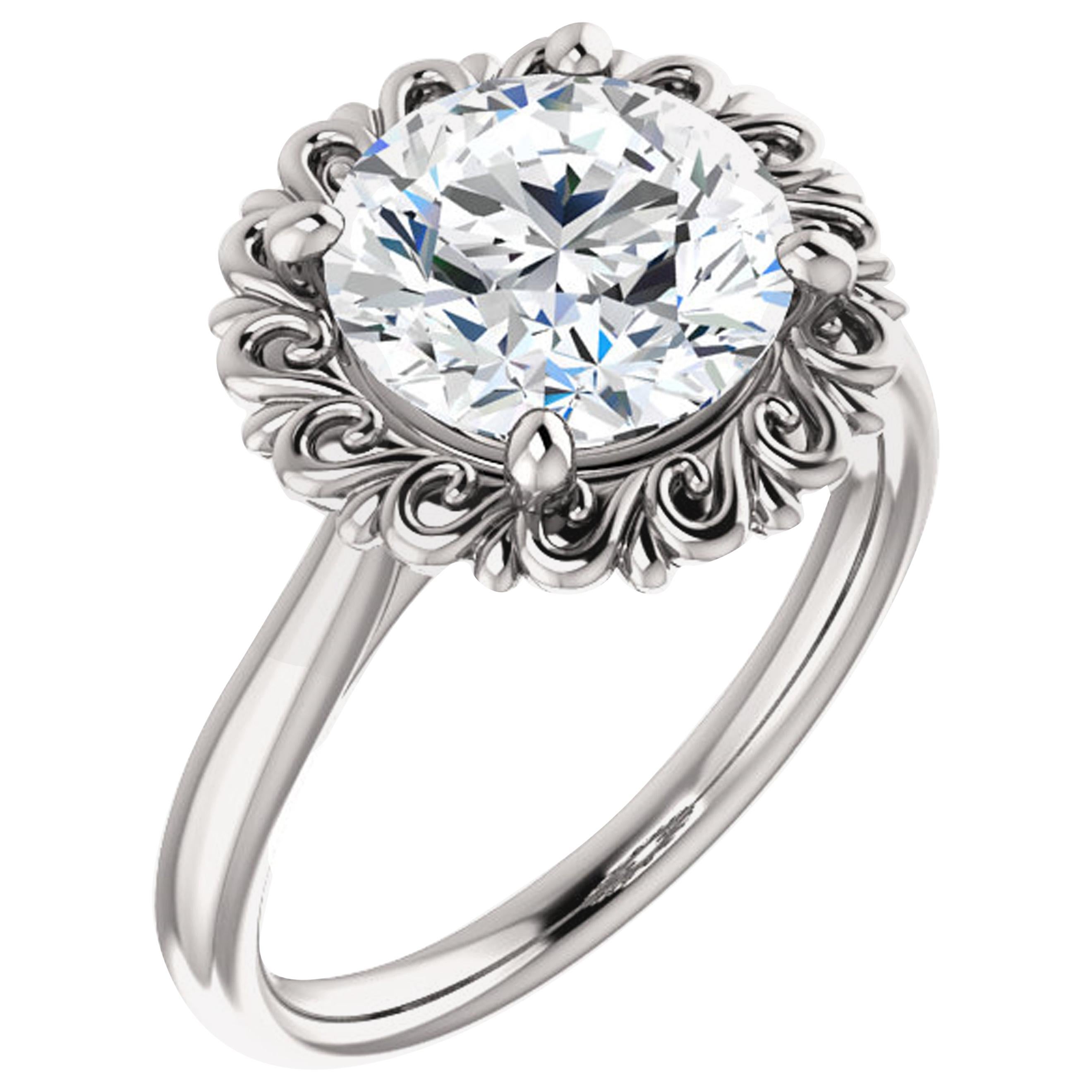 Solitaire Halo Vintage Inspired Round Cut Diamond GIA Certified Engagement Ring For Sale