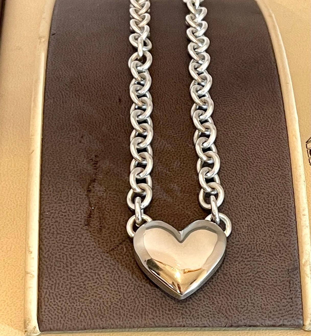 Solitaire Heart Sterling Silver Link Necklace 128 Gm 18 