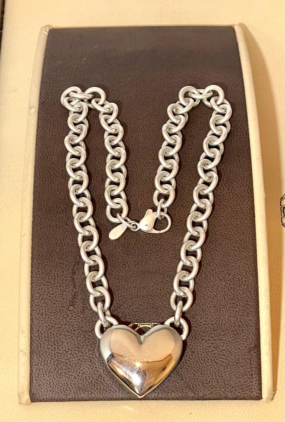 Women's Solitaire Heart Sterling Silver Link Necklace 128 Gm 18 