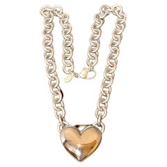 Solitaire Heart Sterling Silver Link Necklace 128 Gm 18 " Long By Designer Birks