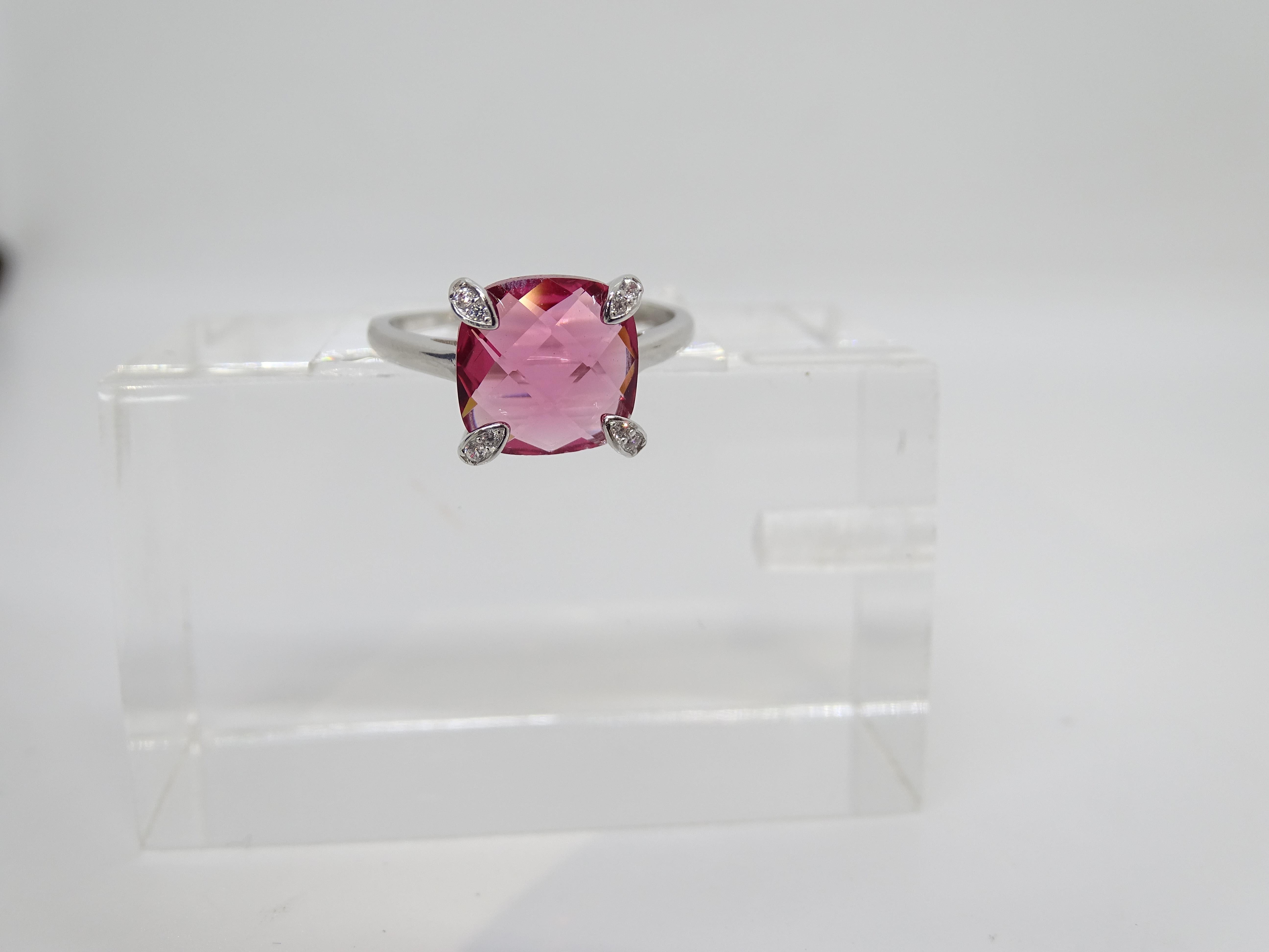 Bague solitaire Italie, racine de rubis et zircons, argent 925 en vente 7