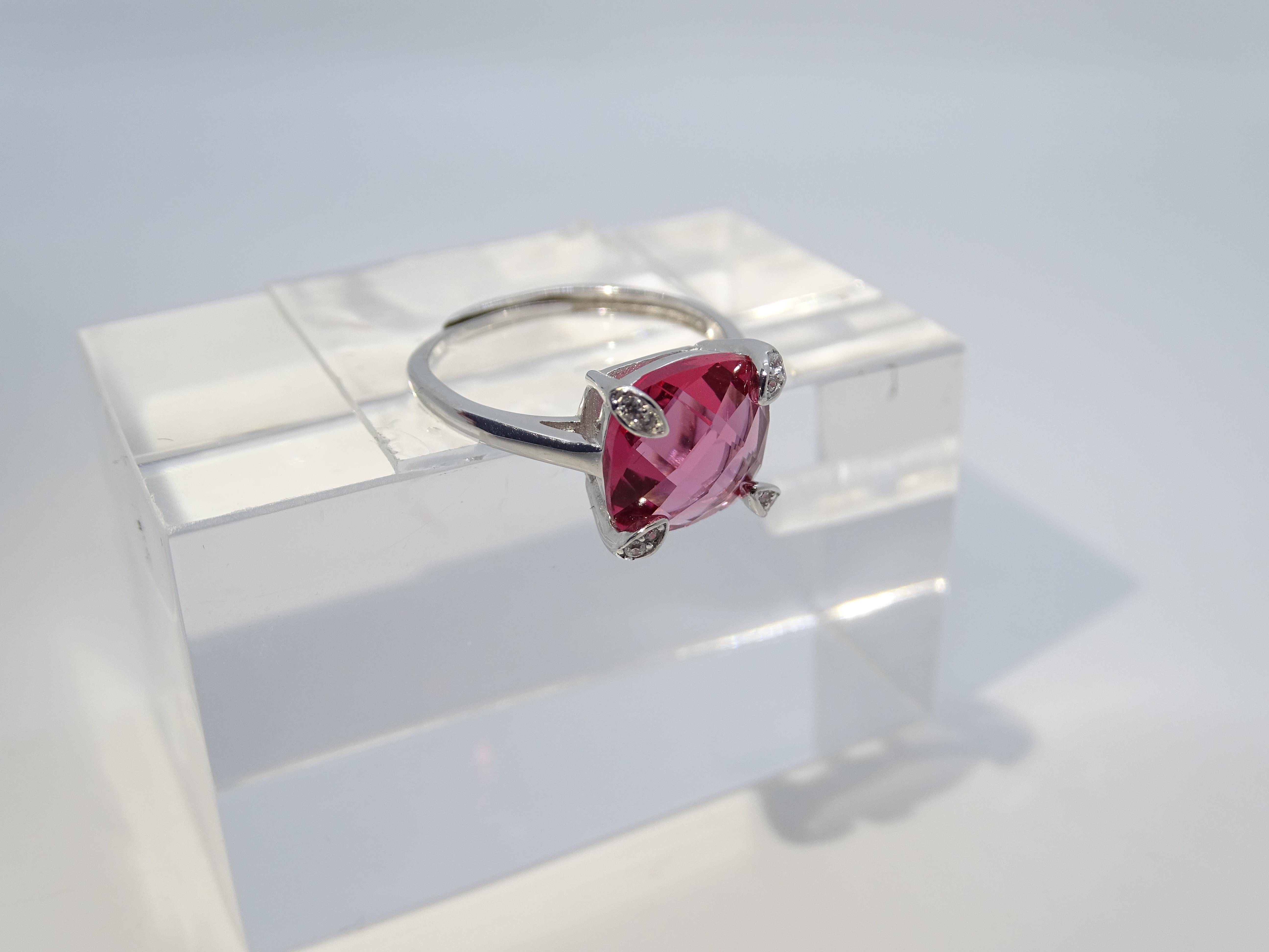 Bague solitaire Italie, racine de rubis et zircons, argent 925 en vente 14