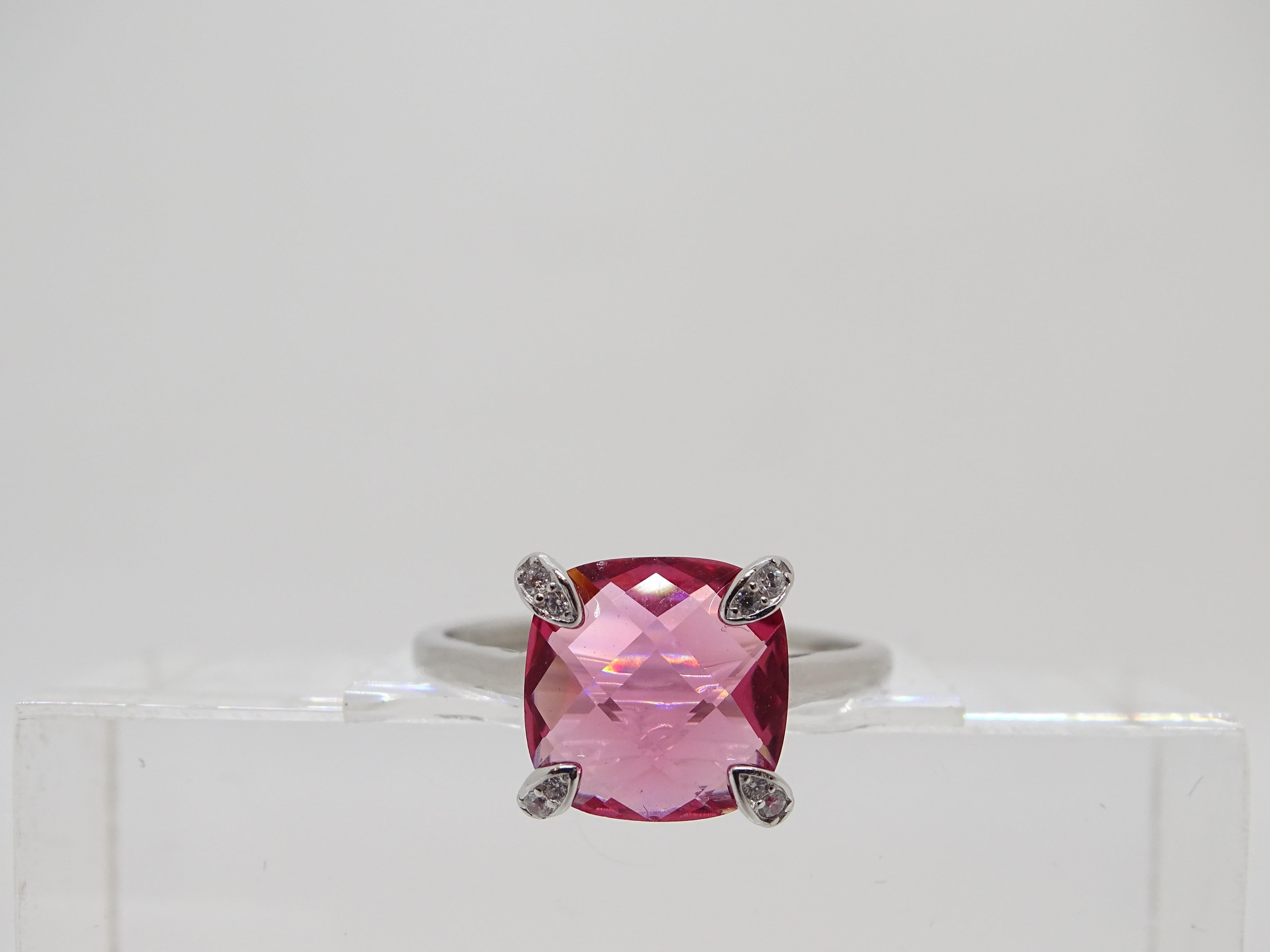 Bague solitaire Italie, racine de rubis et zircons, argent 925 en vente 2