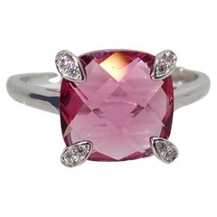 Solitaire Italy ring, ruby root and zircons, 925 sterling silver