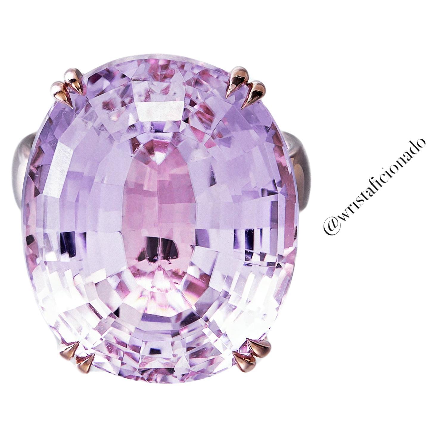 Solitaire Kunzite Diamond Halo Ring For Sale