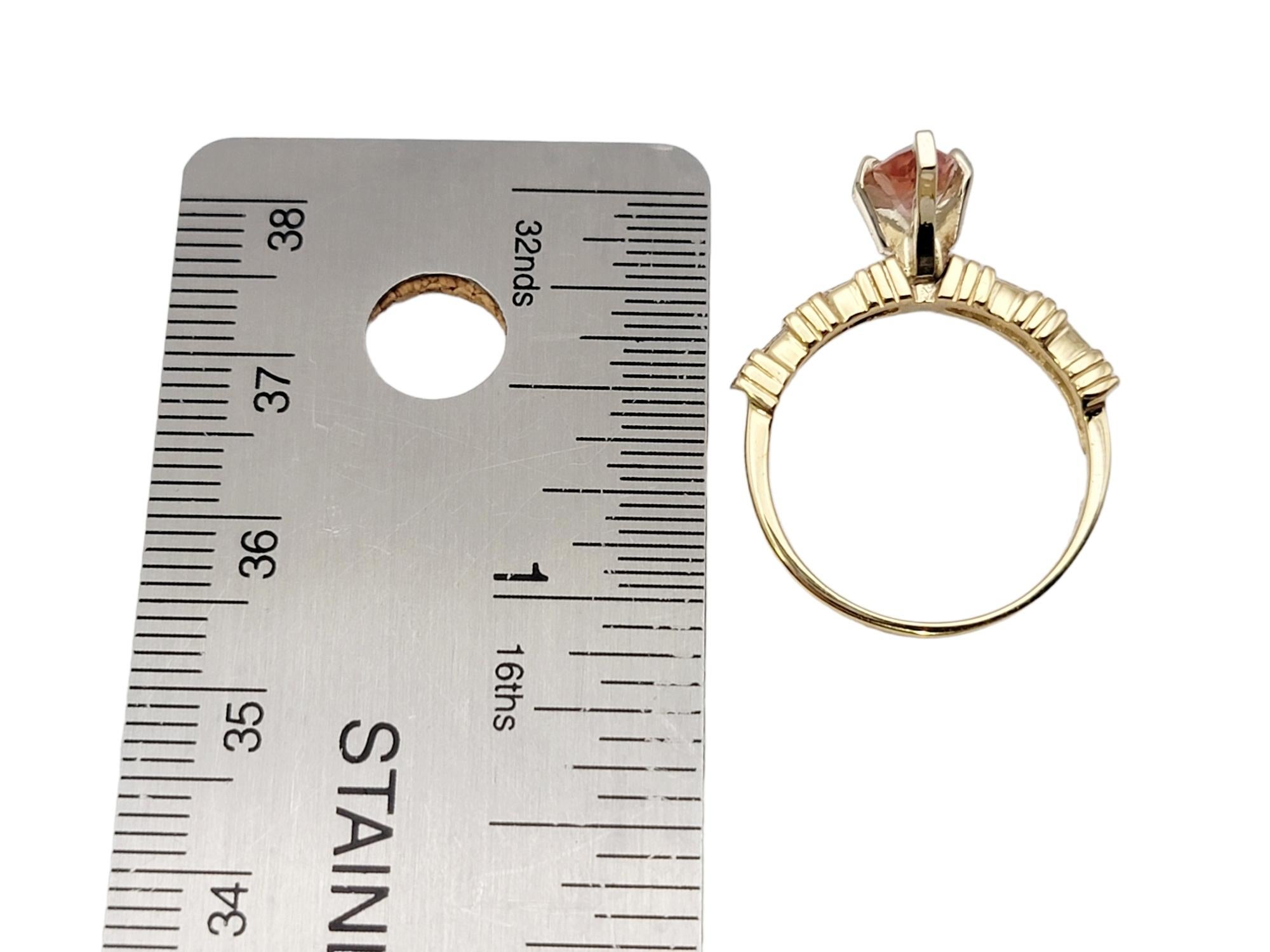Solitaire Marquis Cut Orange Tourmaline and Diamond Ring in 14 Karat Yellow Gold For Sale 6