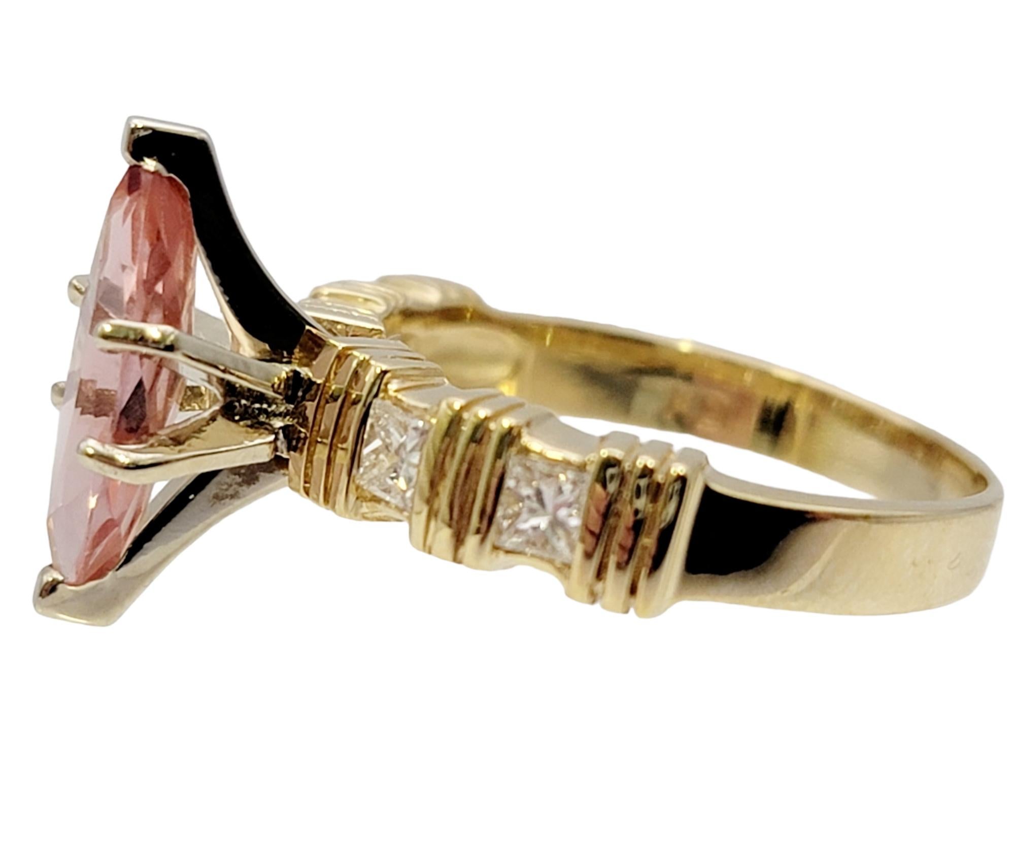 Marquise Cut Solitaire Marquis Cut Orange Tourmaline and Diamond Ring in 14 Karat Yellow Gold For Sale