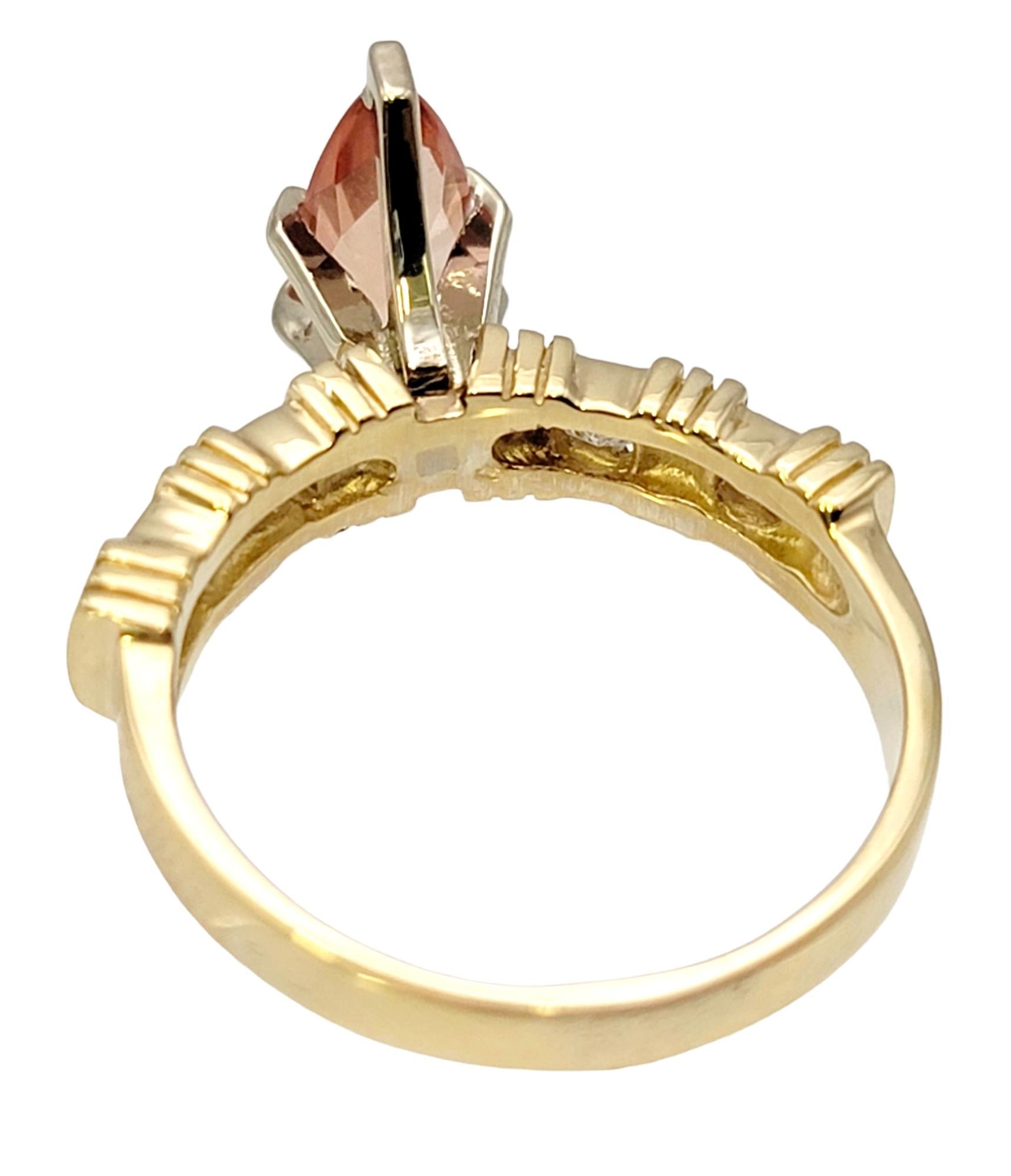 Solitaire Marquis Cut Orange Tourmaline and Diamond Ring in 14 Karat Yellow Gold In Good Condition For Sale In Scottsdale, AZ
