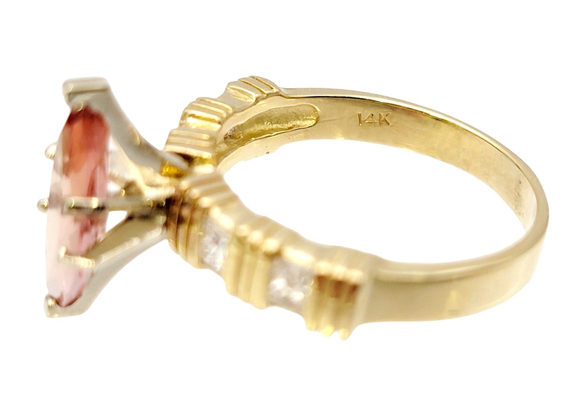 Women's Solitaire Marquis Cut Orange Tourmaline and Diamond Ring in 14 Karat Yellow Gold For Sale