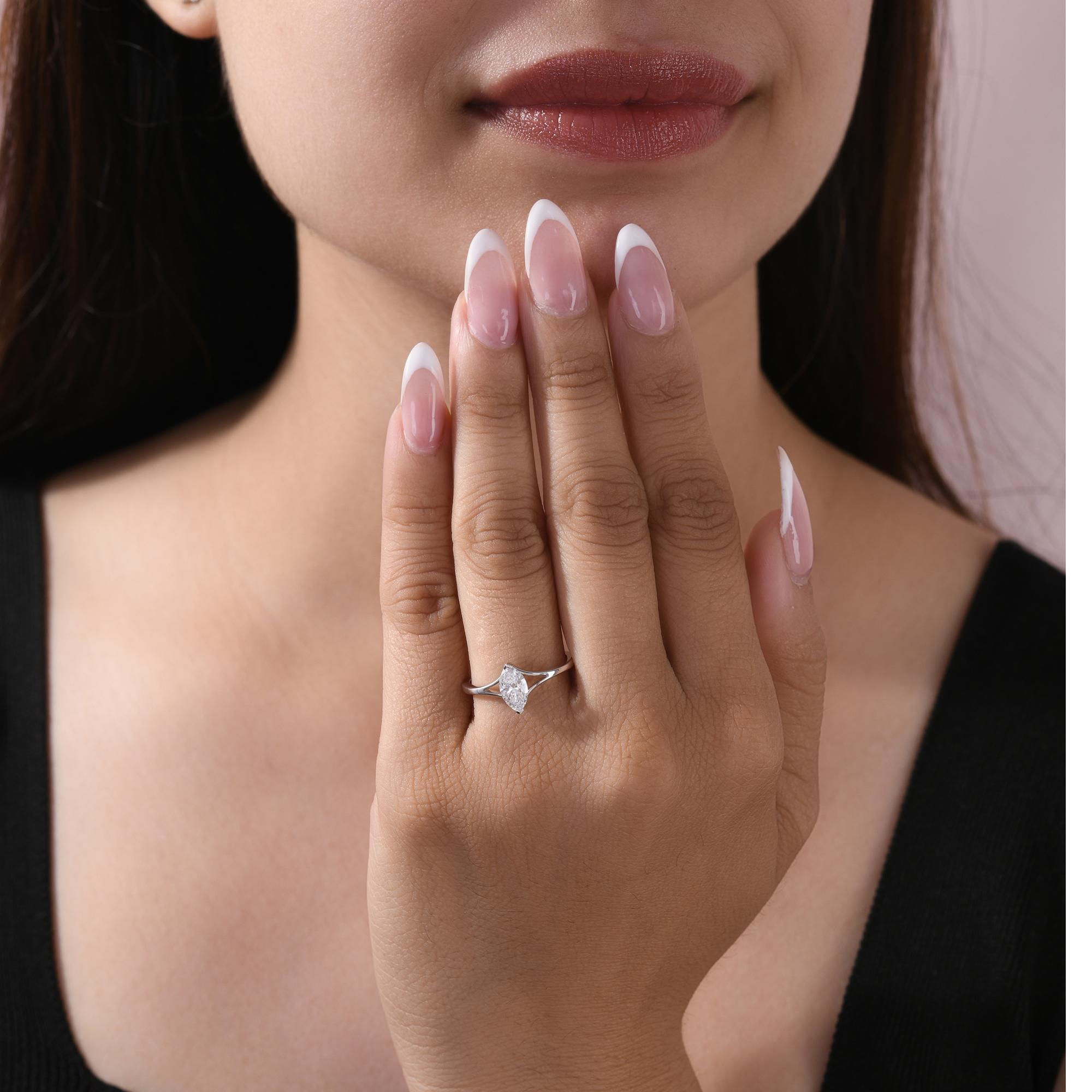 in vendita:  Anello a fascia con diamante naturale solitario Marquise 0,73 carati in oro bianco 14K Gioielli di pregio 2