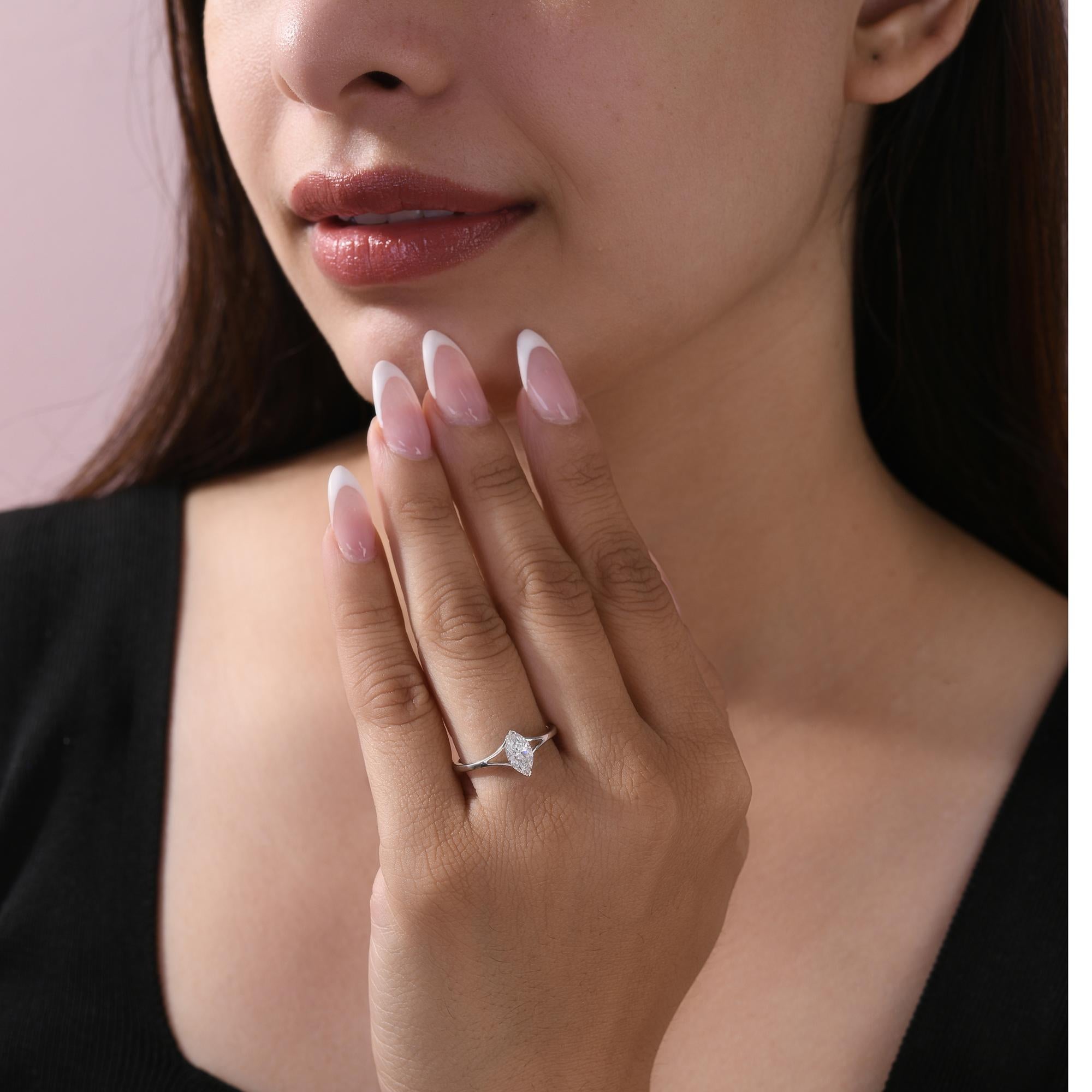 in vendita:  Anello a fascia con diamante naturale solitario Marquise 0,73 carati in oro bianco 14K Gioielli di pregio 5