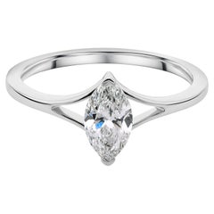 Solitaire Marquise 0.73 Ct Natural Diamond Band Ring 14K White Gold Fine Jewelry