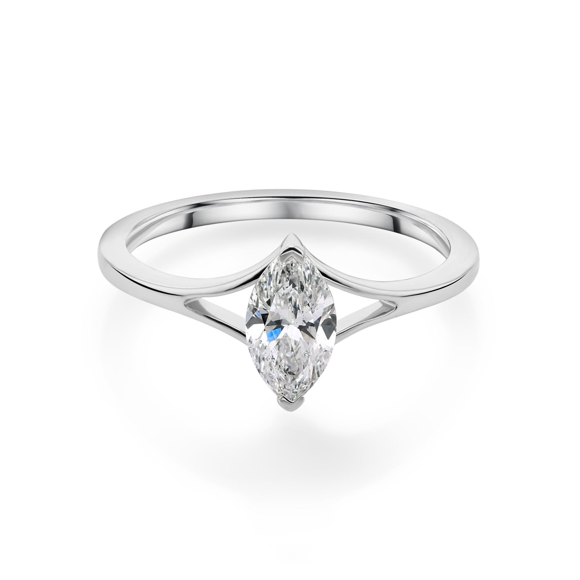 Im Angebot: Solitär Marquise 0.73 Ct Natürlicher Diamant Band Ring 18K Weißgold Feiner Schmuck () 4