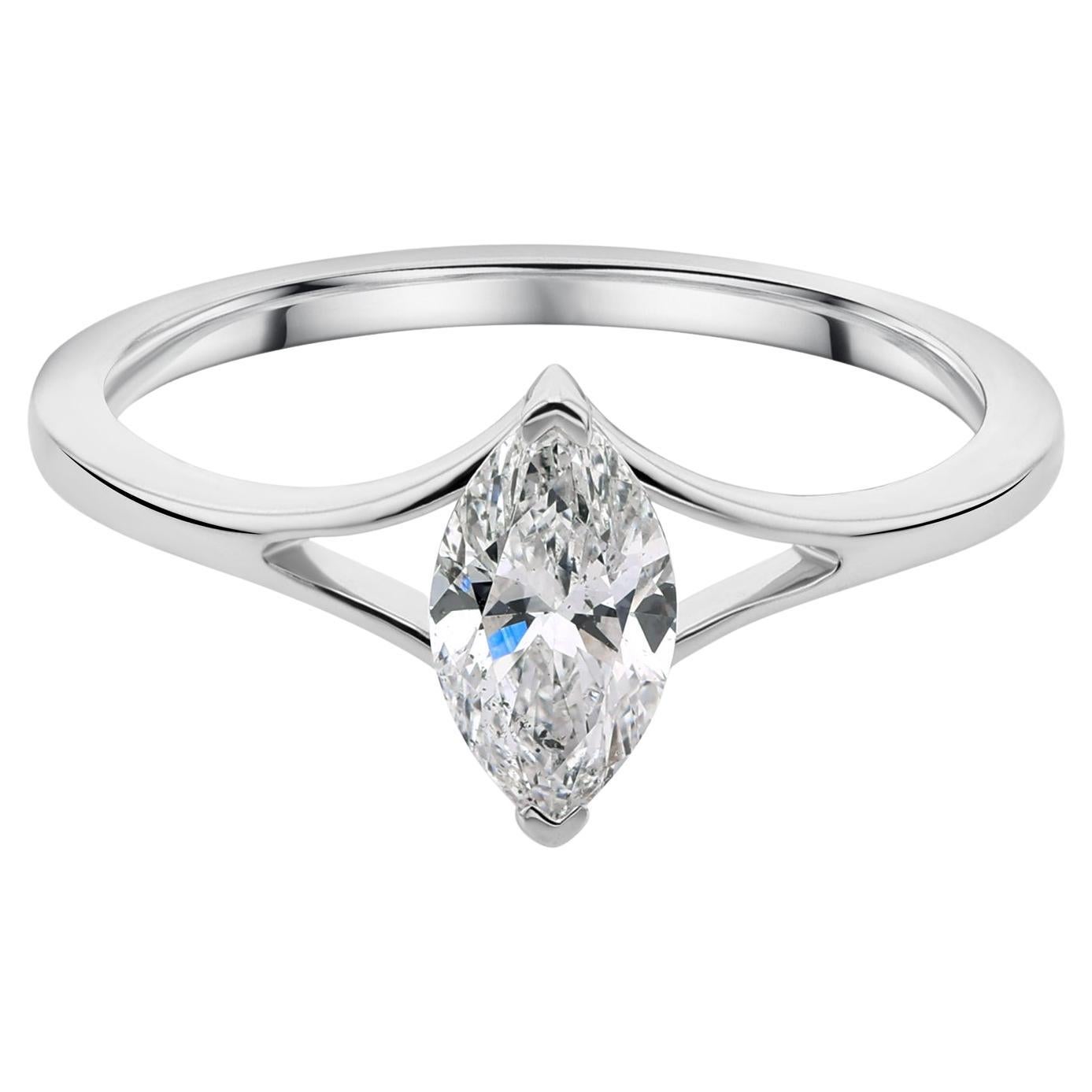 Solitaire Marquise 0.73 Ct Natural Diamond Band Ring 18K White Gold Fine Jewelry