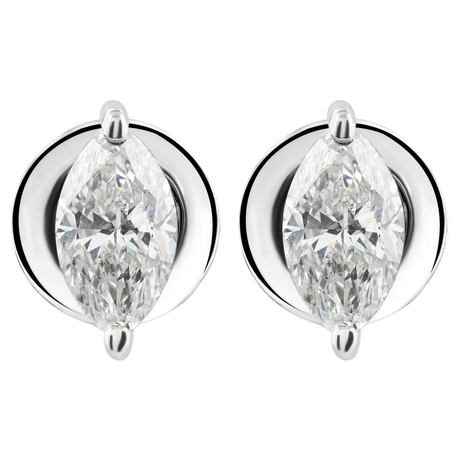 Solitaire Marquise Cut SI/H Diamond Stud Earrings 14k White Gold Jewelry