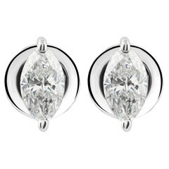 Natural Diamond Marquise Stud Earrings 0.99 Carats in 18K White Gold
