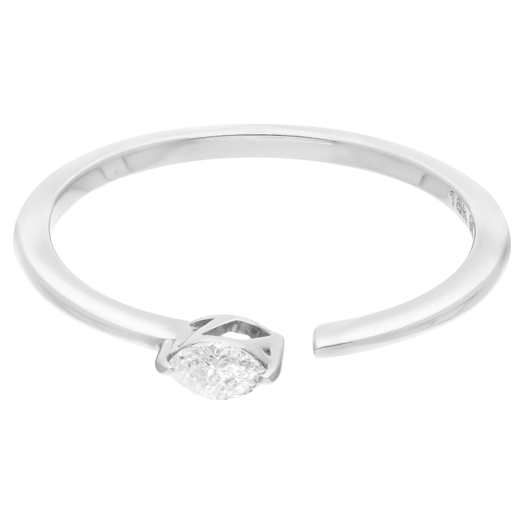 Solitaire Marquise SI/H 0.11Ct Diamond Ring in 18K White Gold Handmade Jewelry