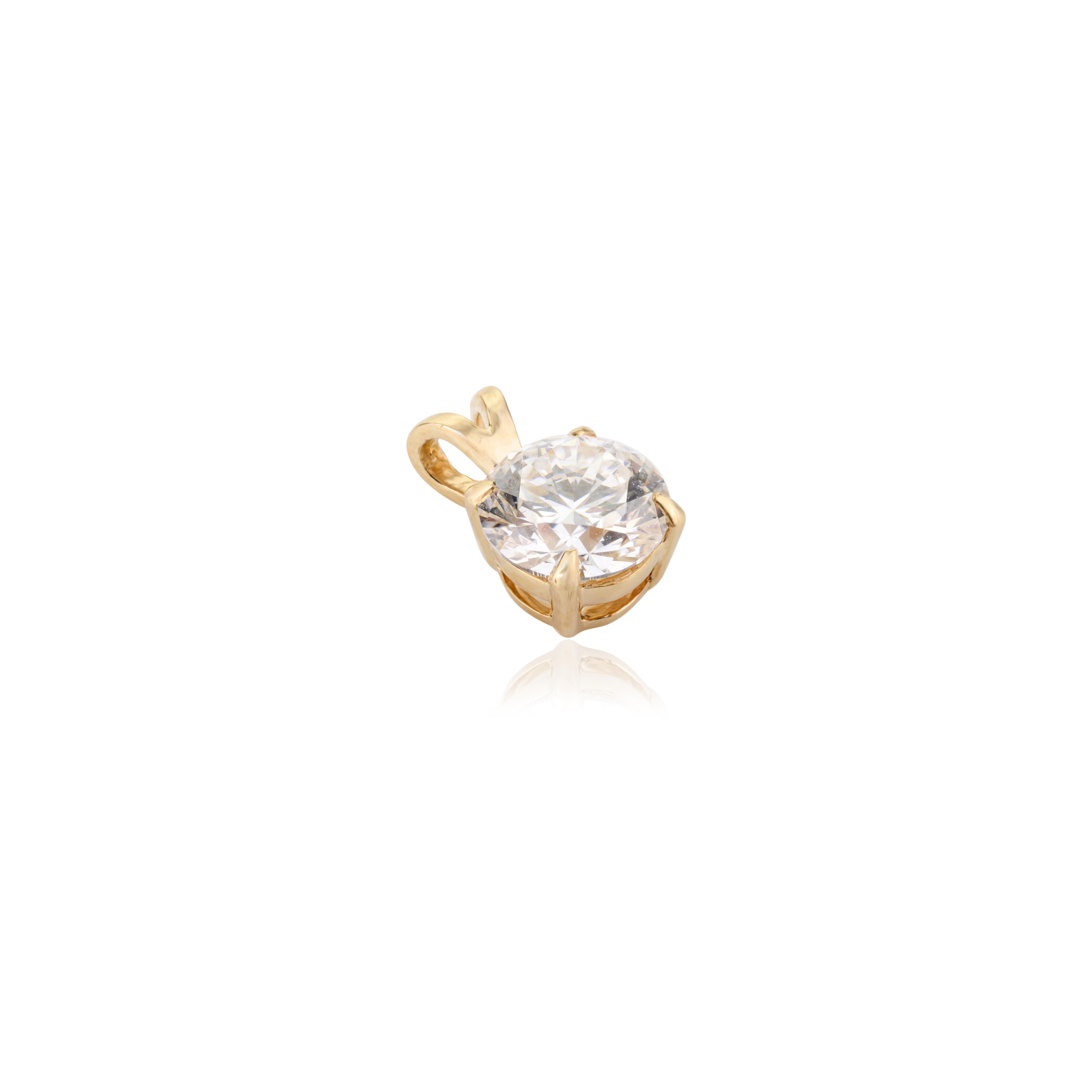 Solitaire Moissanite Round Cut Gold Pendant in 14k solid yellow gold. You shall need solitaire pendant to make a statement with your look. These solitaire pendant create a sparkling, luxurious look featuring 0.167 carts of moissanite.
Moissanite